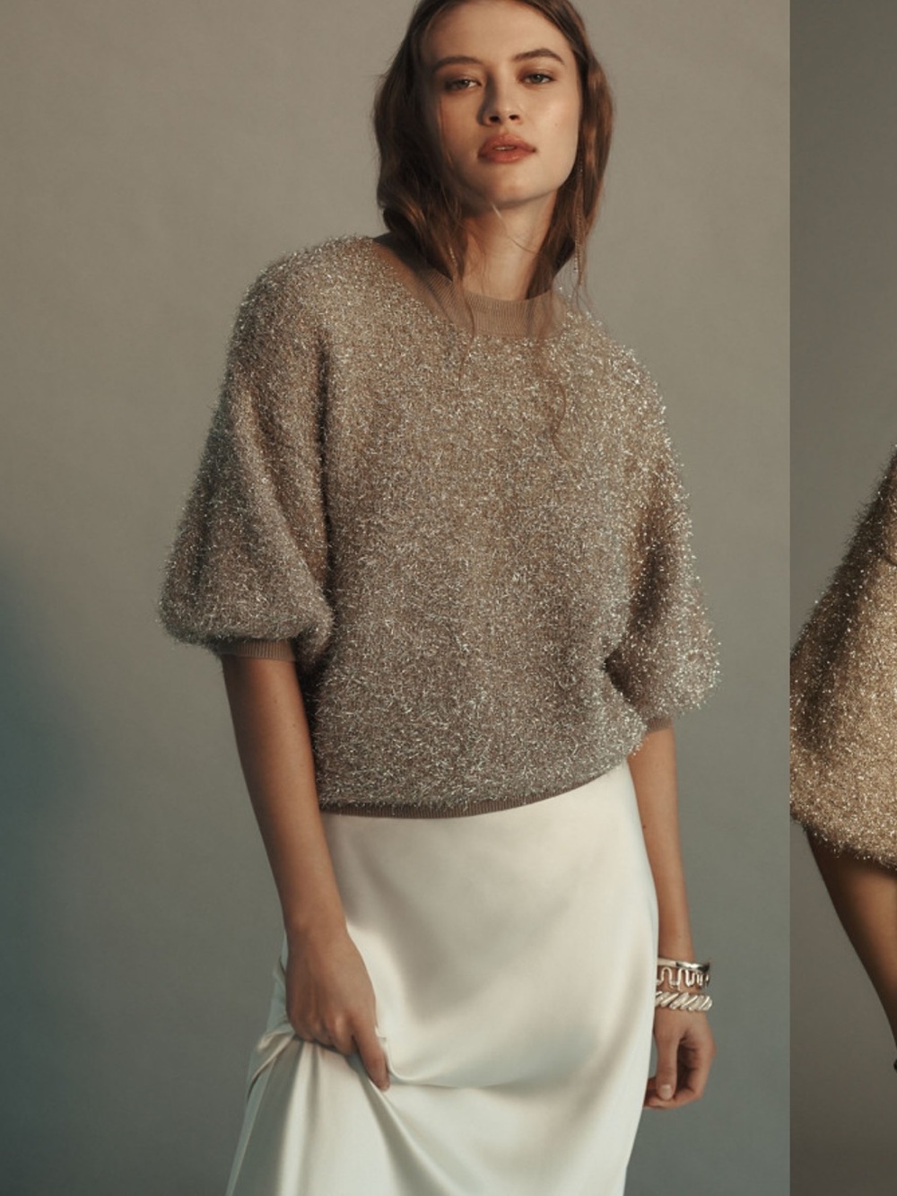 Anthropologie Maeve The Violette Short-Sleeve Tinsel Sweater XXS